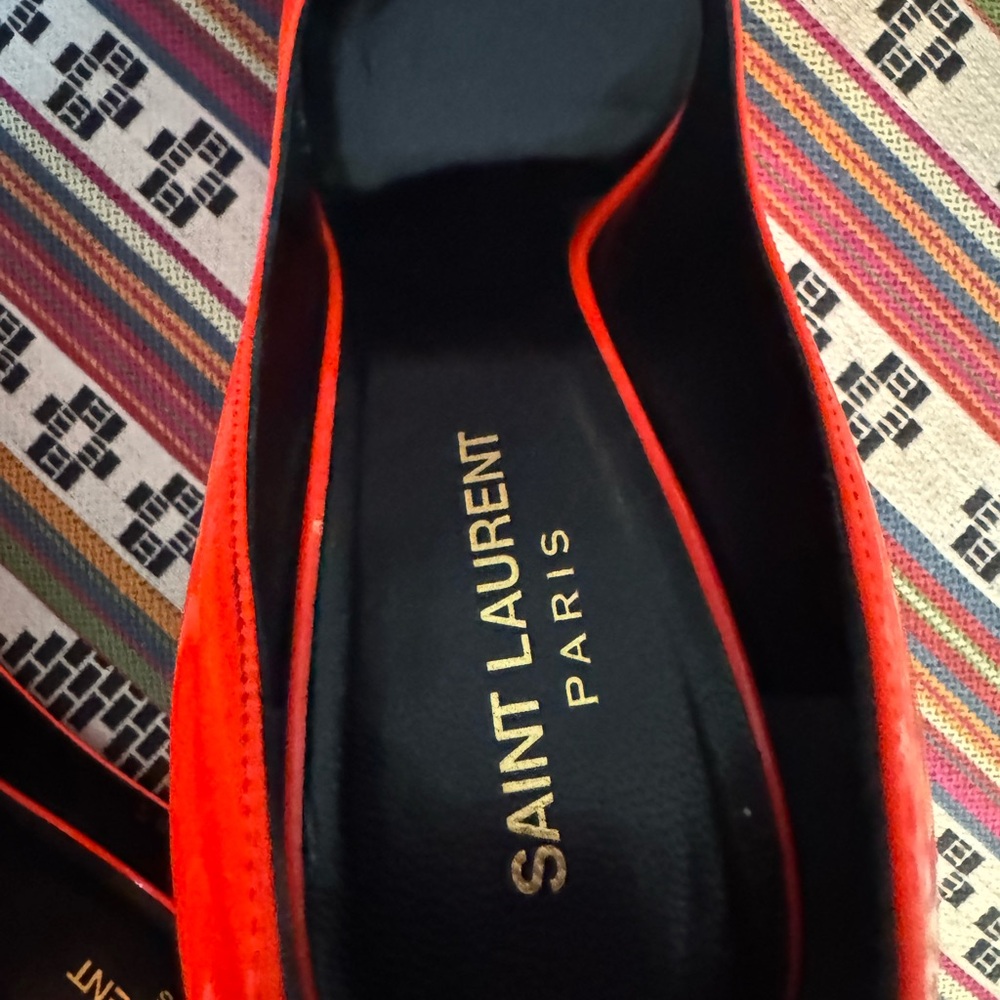 Saint Laurent Glossy Patent Leather Red Orange Heels 40Europe 9.5 US - Picture 8 of 16